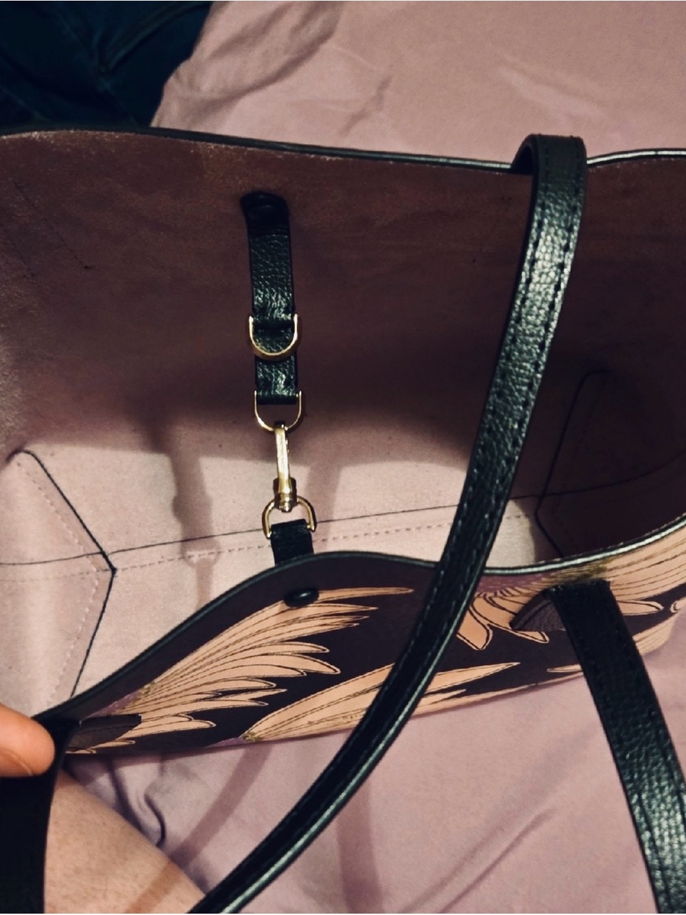 Kate Spade “Molly” Black Tote (with Wallet) with Pink and Purple Floral Print - Picture 3 of 7